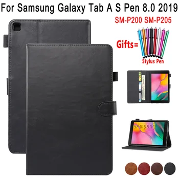 Case for Samsung Galaxy Tab 8.0 2019 S Parkeris už p200 P205 Premium Odos Padengti Tablet atsparus smūgiams Apversti Stovėti Piniginės Shell