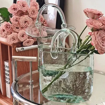 Stiklo Gėlių Vaza Maišelį Bako Krepšys Saugojimo Ekologiškas Žalias Stiklas Namų Dekoratyviniai Augalai Turėtojas Išdėstymas Baldai