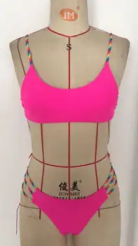 Vaivorykštė Dirželis Moterų Bikini Komplektas Aukšto Juosmens Bikini 2020 Mujer Dviejų dalių maudymosi kostiumėlį, Brazilijos Seksualus Maudymosi Kostiumą, maudymosi Kostiumėliai, Biquini 3XL