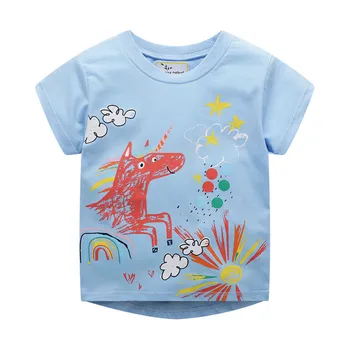 Vaikų Mergaičių vatos pagaliukai tees jersey drabužių už 2-7t baby girl t marškinėliai su aplikacijos žirafa mielas marškinėliai mergaitėms, drabužiai