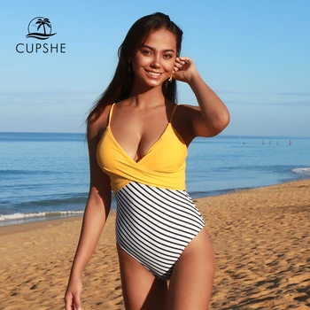 CUPSHE Bananų Lapų Twist-Front-vientisas maudymosi kostiumėlis Moterims Seksualus V-kaklo Kamšalu Puodeliai Monokini 2021 Merginų Paplūdimio Maudymosi Kostiumą, maudymosi Kostiumėliai,