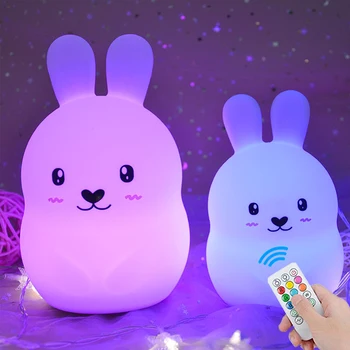 Triušis LED Nakties Šviesos Palieskite Jutiklį Nuotolinio Valdymo RGB LED Lempos, šviesos srautą galima reguliuoti Laikmatį USB Silikono Katytė Lempa Vaikams, Vaikams Baby