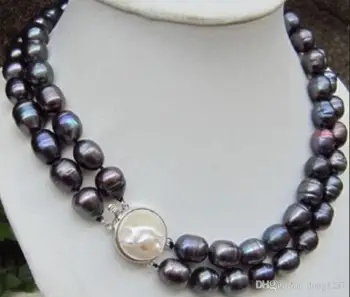 Nekilnojamojo gražus tahitian 11-13mm juoda baroko perlas karoliai 18