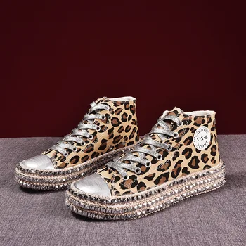 Moteris Pavasarį Leopardas spausdinti Drobės Mados Sportbačiai, kalnų krištolas china butas Laukinių moterų batai Jaunimo laisvalaikio bateliai Plius Dydis 35-43