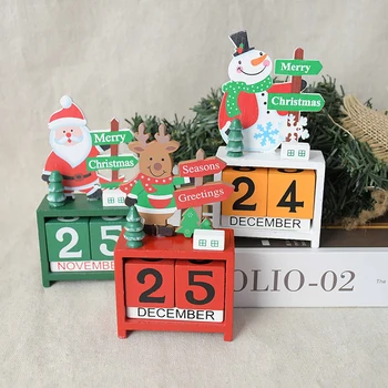 Mini Mediniai Kalėdinis Advento Kalendorius Atgalinės Atskaitos Dažytos Blokai Kalėdų Elnias Sniego Mediniai Kalendorius Dekoro Linksmų Kalėdų Ornamentu