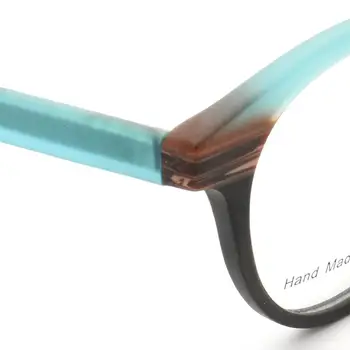 Moterų Medienos Grūdų Apvalių Akinių Rėmelius Vyrų Retro Vintage Akinių rėmeliai šviesos Acetatas Rx akiniai Akiniai rėmeliai Mėlynos Dryžuotos