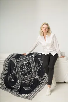 Juodos ir baltos spalvos etninio stiliaus Megzti Mesti Antklodę Bohemijos kempingas sofos antklodė automobilių antklodė etninės stiliaus antklodė LN13*