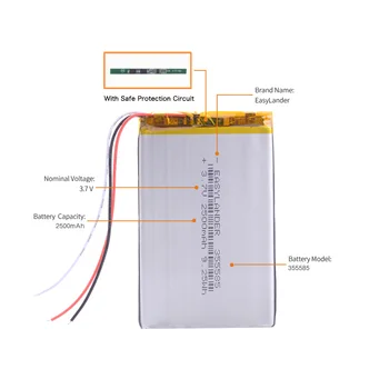 NTC 3-wire 355585 2500mAh), 3,7 V Ličio Polimerų bateriją už ebook reader boox onikso 60