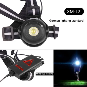 Atsparus vandeniui Raudona Balta Šviesa Krūtinės Lempa L2 Naktį LED Žibintuvėlis Veikia USB Įkrovimo Saugos Šviesos Sporto Važiavimo Šviesos