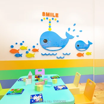 Kūrybos delfinų lipdukai 3d vaikų kambarys, vonios kambarys plaukimo akrilo apdaila fone sienų lipdukai