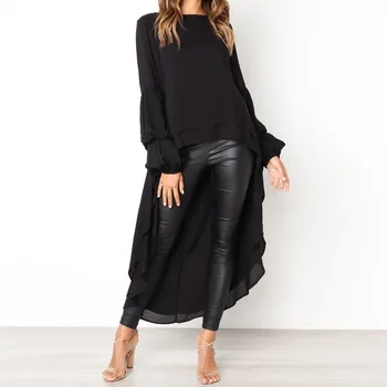 Moterų Šifono Palaidinės Highstreet Stiliaus Nereguliarus Raukiniai Marškinėliai ilgomis Rankovėmis Puloveriai Viršūnes Palaidinė blusa feminina vadimas 2021