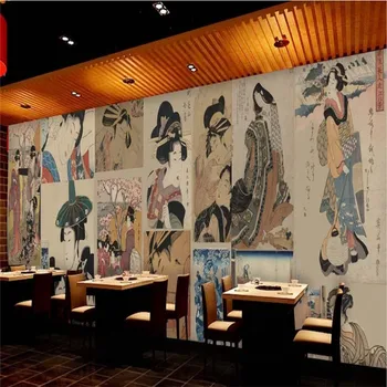 Ukiyo-e Ponios Sienų Tapetai Japoniška Virtuvė Parduotuvėje Suši Restoranas Pramonės Dekoro Retro Papel De Parede Sienos Popieriaus 3D