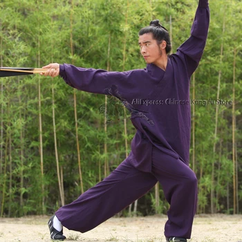 Wudang Daoizmas Skraiste Stiliaus chi Vienodos Kovos menų Kung fu Kostiumas Shaolin Vienuoliai Skraiste ir Kelnes Aukštos Kokybės Lino 25 Spalvas