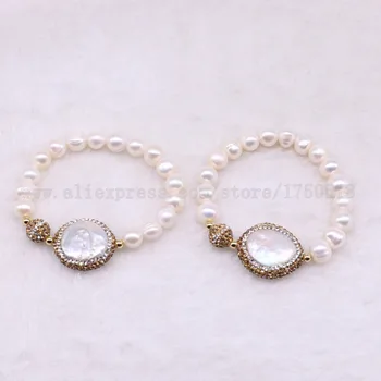 Natūralių perlų karoliukus, druzy bangle apyrankės aukštos kokybės aukso akmuo sukurtas perlų apyrankės 3084