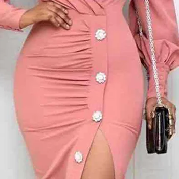 Rudens moterims, elegantiška biuro lady suknelė afrikos 2020 žibintų rankovės 