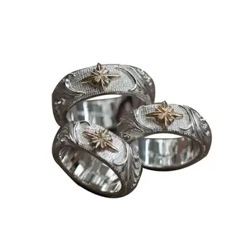 925 Silver Star Gaisro Liao originalus rankų darbo išgaubti originalus retro temperamento vyrai ir moterys, poros žiedas papuošalai