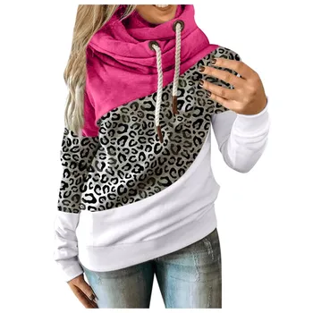 Moterų Atsitiktinis Leopard Kontrastas ilgomis Rankovėmis Hoodie Palaidinukė Viršūnes kuromi drabužius vêtements femme hiver 2020 m.