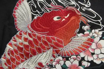 Japonijos Ukiyoe Stiliaus Unisex Marškinėliai Siuvinėjimo Karpis Žuvies Aukštos Kokybės Vasaros Etninės T-shirt Viršūnes Tees Mados Nemokamas Pristatymas