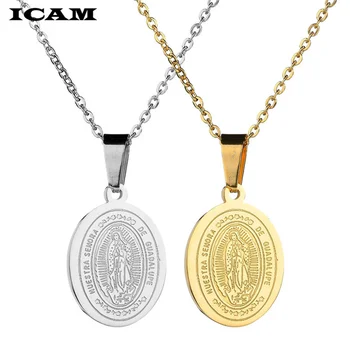 ICAM Mens Karoliai Marija Marija Stebuklingas Medalis Aukso spalvos Nerūdijančio Plieno Mados Religijos Papuošalai