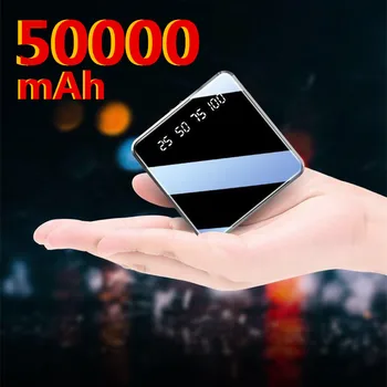 50000mAh Nešiojamas Mini Galios Banko Veidrodis Ekrano Skaitmeninis Disply Poverbank Išorės Baterija Powerbank Smart Mobilųjį Telefoną