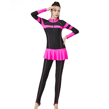 2020 Nauji Didelio Dydžio Moterų Sijonas vientisi maudymosi kostiumėlį, Plius Dydis 6XL Sporto ilgomis Rankovėmis Bodysuit Ilgas Kelnes Naršyti Kostiumas su Užtrauktuku Bžūp
