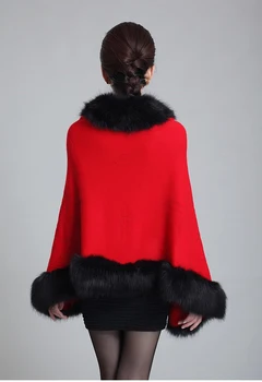 Elegantiškas Moteris, Mezgimo Prarasti susagstomi megztiniai Rudens Žiemos vientisos Spalvos Megztas Dirbtiniais kailiais apdaila moterų pelerinos ir poncho femme Skara