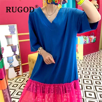 RUGOD korėjos backless nėrinių kratinys moterų suknelė Eelgant Dot spausdinti prarasti vasaros suknelės vestidos Mados 2019 paplūdimio suknelės