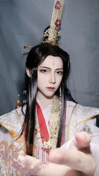 Princas YueShen Balto Aukso Vyras Princas Kostiumas Hanfu Anime Dangaus pareigūno Palaima Cos Xie Lian su plaukų priedų rinkinys