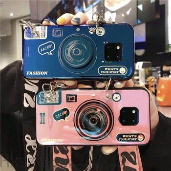 Mėlyna Šviesa Atveju, Huawei P Smart 2019 Y7 2019 Y6 2019 30 P20 Lite Pro Nova 3e 4e 3 3i Padengti Fotoaparatas su Dirželiu
