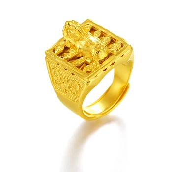 Naujo Dizaino Aukso Žiedai Vyrams, Žalvario, Aukso Spalvos, Padengtą Pixiu Atidarykite Reguliuojamas Žiedas Papuošalai