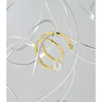 Yhpup Madinga Metalo Susukti Piršto Žiedą Prabanga Gėlavandenių Perlų Papuošalų Naujo Dizaino Geometrinis Žiedas Moterims Anillos Mujer Dovana