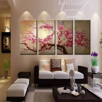 Rankomis dažyti rožinis medis, gėlių naftos tapyba ant drobės sakura žydi Vyšnių žiedų kinijos, japonijos sienos nuotraukas, už kambarį