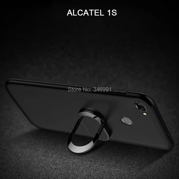 Dangtelis Alcatel 1S 5024D 2019 Atveju prabanga 5.5 colių Minkšto Juodo plastiko, Metalo Piršto Žiedą Coque už Alcatel 1S 2019 Telefonas Atvejų