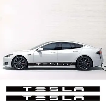2VNT Kėbulo Apdaila Apsiaustas Už Tesla Model 3 S X P100D Automobilių Durų Pusėje Sijonas Juostelės, Lipdukai Lipdukai, Vinilo Plėvelė, Priedai