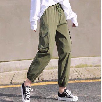 Naujų Krovinių Kelnės Moterims, Hip-Hop Streetwear Moterų Aukšto Juosmens Juodos Ilgos Kelnės Harajuke Prarasti Atsitiktinis Multi Pocket Pants S-5XL