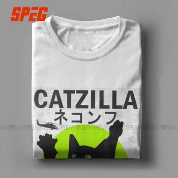 Catzilla Monstras Cat Kitten T Marškinėliai Vyrams Medvilnės Derlius T-Shirt Apvalus Apykaklės Tees Trumpas Rankovės Šalies Drabužių Plius Dydis