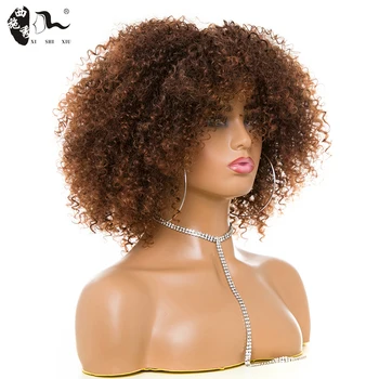 15.5 colių Afro Keistą Garbanoti Perukai Moterims, Aukštos temperatūros sintetiniai perukai Vidutinio ilgio plaukų