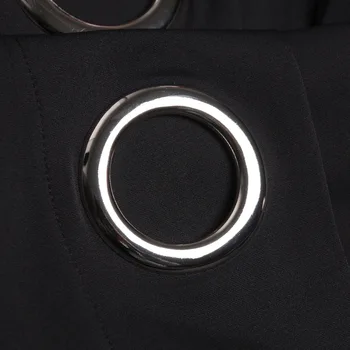 Aukštos Padalinta Black Midi Suknelė Moterims, Elegantiškas Plius Dydis Vasaros 2020 M. darbo drabužiai Suknelės Diržai su Metaliniais Žiedais ir Kišenės Papuošti