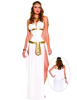 Baltos Seksualios Egipto Karalienės Kleopatros Kostiumas Moterims, Helovyno Cosplay graikų Deivė Kostiumai Suaugusiems Ilga Suknelė