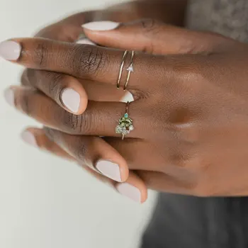 Green Diamond Ring 14 karatų Geltonasis Auksas Šviežių Dalyvavimas Anillos De Ametistas Žiedas Moterims Dieną Smaragdas Bague Etoile Bizuteria 2019