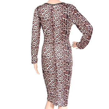 Mados Moterų Oda Leopard Kratinys Suknelė Vakare Šalis Nešioti Bodycon Pieštuku Suknelės ilgomis Rankovėmis Fitneso OLIS Atsitiktinis Rudenį