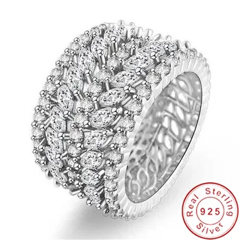 Didelis Tuščiaviduris Gėlių Lab Diamond cz Žiedas 925 sterlingas sidabro Dalyvavimas Vestuvių juostoje Žiedai Moterims Vestuvių Jubiliejų Papuošalai