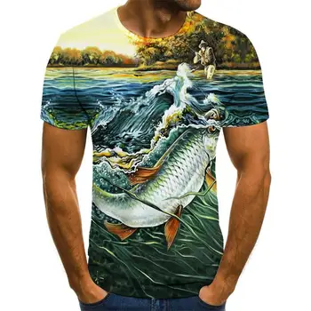 Mados tendencija jaunas išvaizdus, vyriški T-shirt hip-hop trumparankoviai vasaros naują 3D spausdinimo žuvų modelis vyrų ir moterų atsitiktinis T-shir