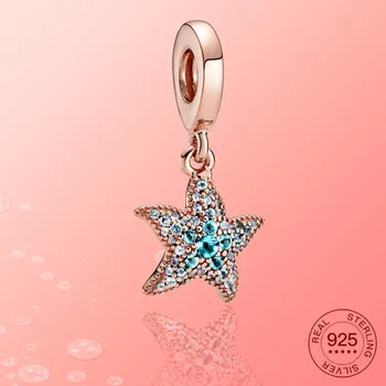 925 Sterlingas Sidabro Pakabukai jūros žvaigždė Rose gold vandenyno serijos Blizga Cirkonis Tinka Originalios Apyrankės Pakabukas Papuošalai Priėmimo