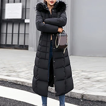 DIHOPE 2020 m. Naujas Stiliaus Madinga Kailio Moterų Žiemos Striukė Medvilnės Paminkštintas Šiltas Maxi Puffer Coat Ponios Ilgi Paltai Parko Femme Striukė