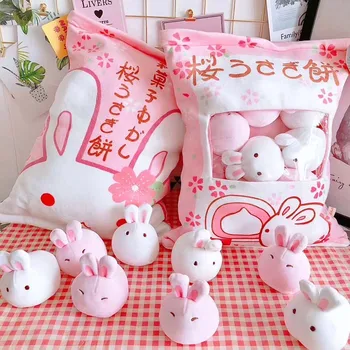 Krepšys triušis pudingas pliušiniai žaislai modeliavimas užkandis mesti pagalvę kawaii rožinė sakura pliušinis triušis kūrybiniai žaislai vaikams/jos