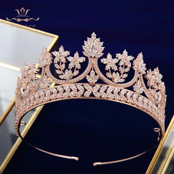 3 Spalvų Royal Queen Visą Cirkonis Vestuvių Rožančiai Vainikėliai Brides Kristalų Brides Headpieces Vakare Plaukų Aksesuarai