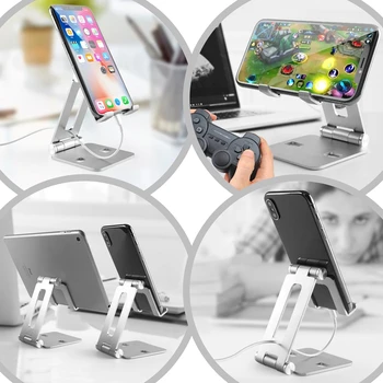 Aliuminio Lydinio Dual Sulankstomas Darbalaukio Pasukimo Tablet Stand Mobiliojo Telefono Laikiklis iPhone 11 pro max iPad Oro mobiliųjų telefonų
