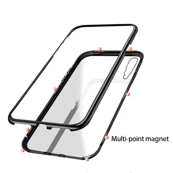 Magnetinio Adsorbcijos Metalo Telefoną Atveju Huawei Mate 20 10 Lite P20 30 Pro P SMART Honor10 8X Magnetas Grūdintas Stiklas skaidrus Dangtelis