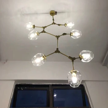 Šiuolaikinės Stiklo Lampshape molekulinė Šviestuvo Šviesos Vertikaliai Juodojo Aukso Kūno didelis dydis Laiptų Šviestuvai 110v, 220v